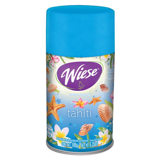 Aerosol Wiese aroma tahiti 180 gr.       Aerosol disparo controlado aroma thaiti de 180g. adaptable a la mayoria de los dispensadores automaticos. ideal para la oficina, hogar u otro lugar. compatible con los aparatos breeze matic lwi-aer-kithw, lwi-aer-kitfr, lwi-aer-kitmc, lwi-aer-kitta        .                                        - WIESE