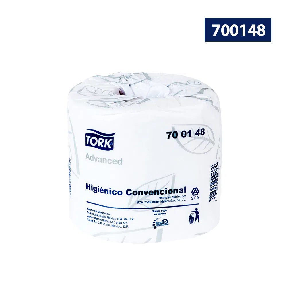 Papel Higiénico blanco Tork, colchon c/  Higiénico, tradicional blanco advanced convencional 700148. hjs dobles. excelente calidad, suavidad y gran rendimiento. cada rollo esta envuelto individualmente. ancho del rollo de 10.1cm, diametro del rollo 11.5 cm. largo de la hjs de 9.5cm               48 rollos advanced 500 hjs dobles        - 700148