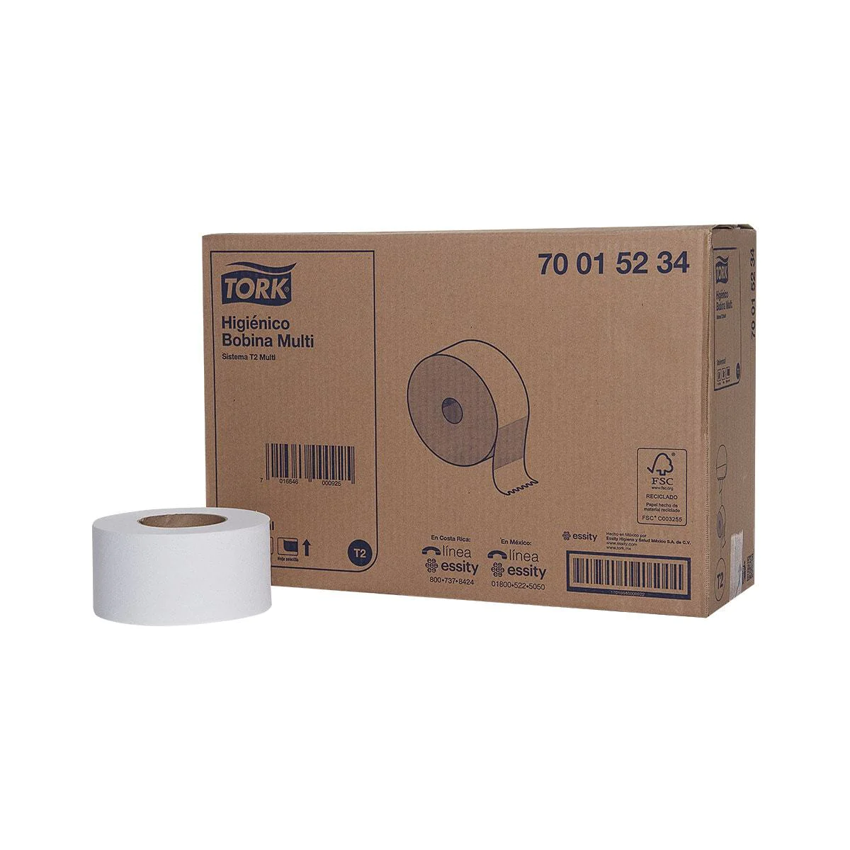 Papel Higiénico blanco Tork, caja c/ 12  Higiénico, Tork. sistema universal. caja con 12 rollos de 200 m cada uno. hjs sencilla. ancho de 9 cm.                                                                                                                                                          bobinas jr 200 m, mod 7001               - TORK