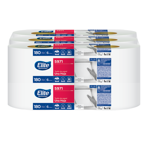 Toalla en rollo blanca Elite de180 m hjs En rollo Elite blanca hs 180 mts c 6 20 cm                                                                                                                                                                                                                      sencilla, empaque con 6 bobinas jumbo    - ABSORMEX