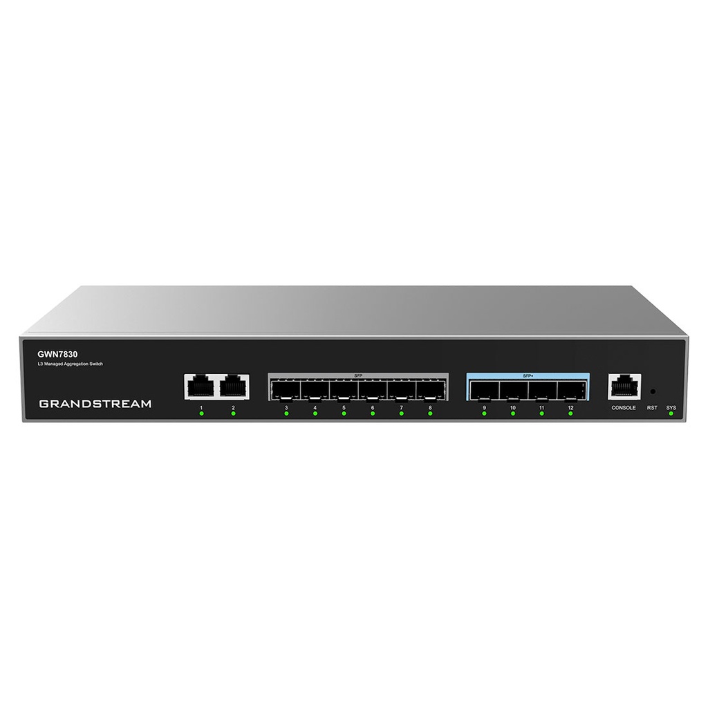 ​GWN7830, Switch de agregación Administrable capa 3, 2 x GigaEth, 6 x Giga SFP, 4 x 10 Giga SFP+ - GWN7830