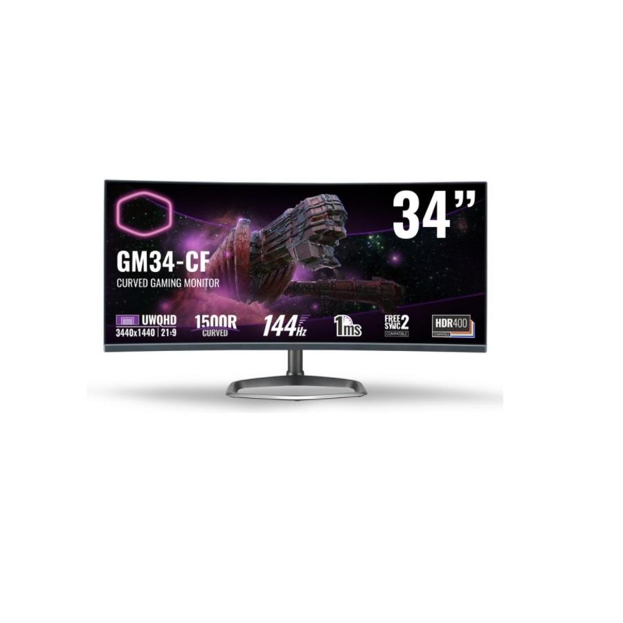 MONITOR GAMER COOLER MASTER GM34-CW/34 CURVO/3440 X 1440/1 MS/144 HZ/FREESYNC 2,G-SYNC/UWQHD/2X HDMI/2X DP - CMI-GM34-CW