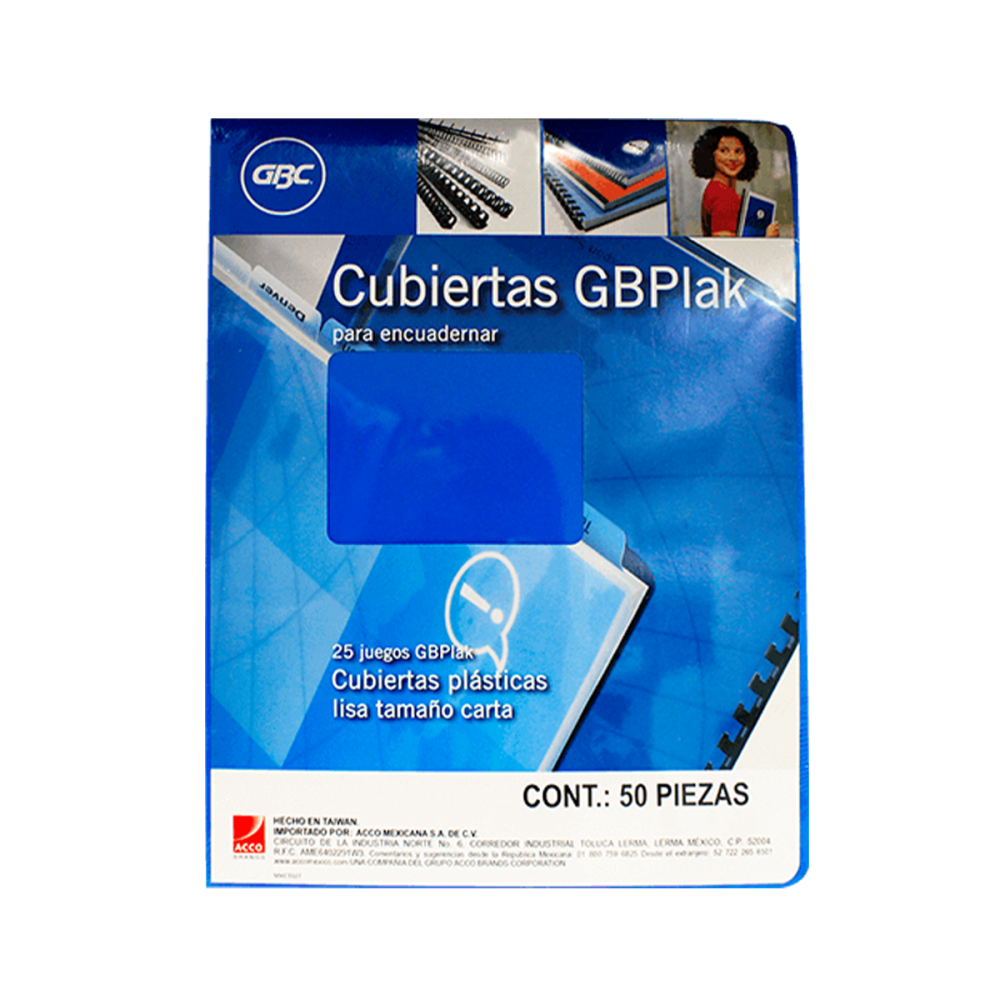 Cubierta plástica tamaño carta GBPlak li Textura lisa sólida de 14 puntos de espesor con 50 piezas                                                                                                                                                                                                       so GBC color azul medio                  - P3545