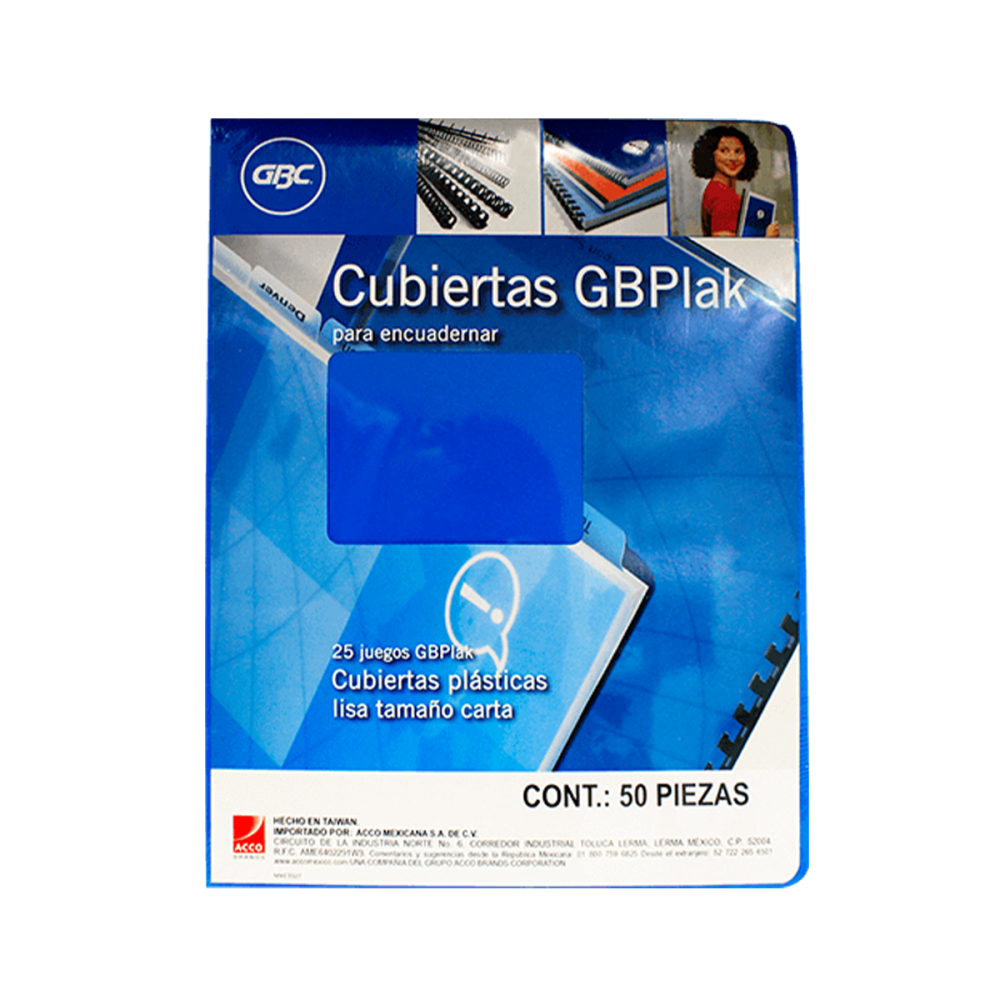 Cubierta plástica tamaño carta GBPlak li Textura lisa sólida de 14 puntos de espesor con 50 piezas                                                                                                                                                                                                       so GBC color azul medio                  - GBC