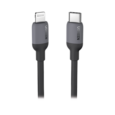 Cable USB-C a Lightning / Certificado MFi / 1 Metro / Adecuado para iPhone, iPad, iPod / Carga Rápida PD 20W /  Sincronización de Datos de hasta 480 Mbps / Goma de Silicona y  TPE. / Suave al Tacto / Color Negro  <br>  <strong>Código SAT:</strong> 26121604 - UGREEN