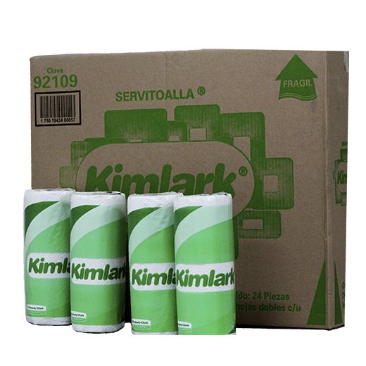 Servitoalla Kimlark caja c/24 rollos     Servitoalla Kimlark caja con 24 rollos de 60 hjs,color blanco, medida 22.8 x 28 cm. su envoltura invidual en bolsa de polietileno la mantiene libre de contaminacin y humedad. No desprende olores. Muy resistente y absorvente. Con precorte                   .                                        - 92109