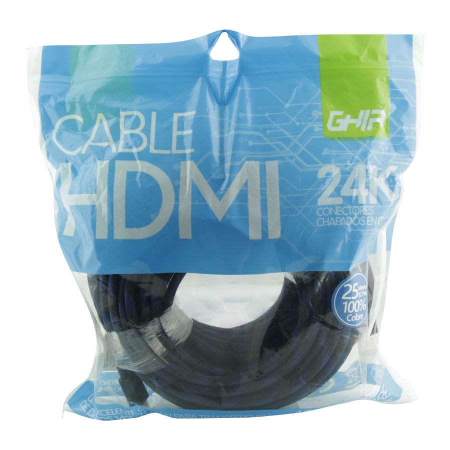 CABLE HDMI GHIA 25 MTS REFORZADO PARA USO RUDO COBRE 4K A 60HZ ETHERNER BOLSA - GHIA