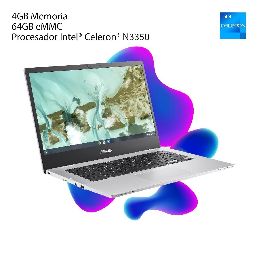 PORTATIL LAPTOP ASUS CHROMEBOOK 14 HD/CELERON N3350/4GB/64GB EMMC/USB 3.2/USB 3.2 TIPO C/BLUETOOTH/WEBCAM HD/GRADO MILITAR/PLATA/CHROME OS/TECLADO ESPAÑOL - ASUS