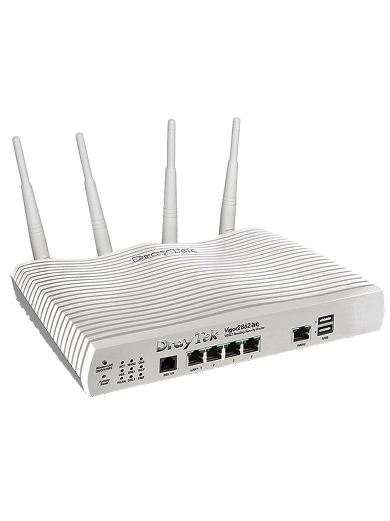 DRAYTEK VIGOR2862AC- Ruteador Inalambrico Multi WAN/ 1 Puerto WAN ADSL/ 1 Puerto WAN GE RJ45/ 4 Puertos LAN GE/ 32 VPN/  WiFi AC 867 Mbps - DRAYTEK