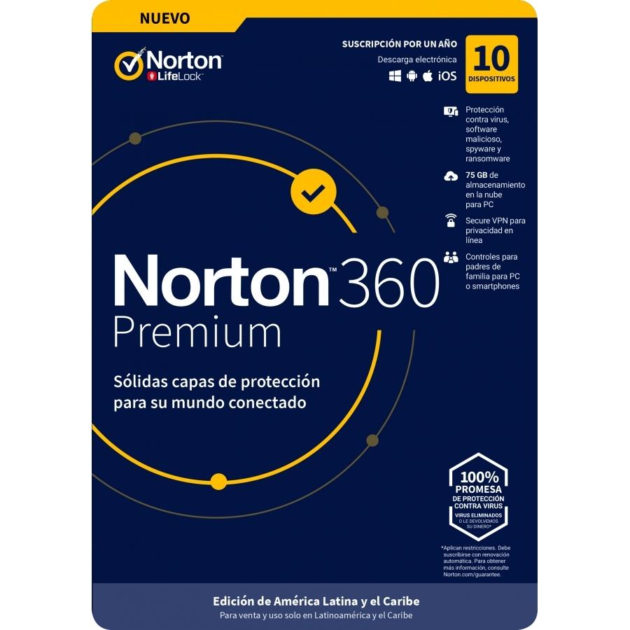 ESD NORTON 360 PREMIUM / TOTAL SECURITY /10 DISPOSITIVOS/1 AÑO/ DESCARGA DIGITAL - SE000SYL35,21414657