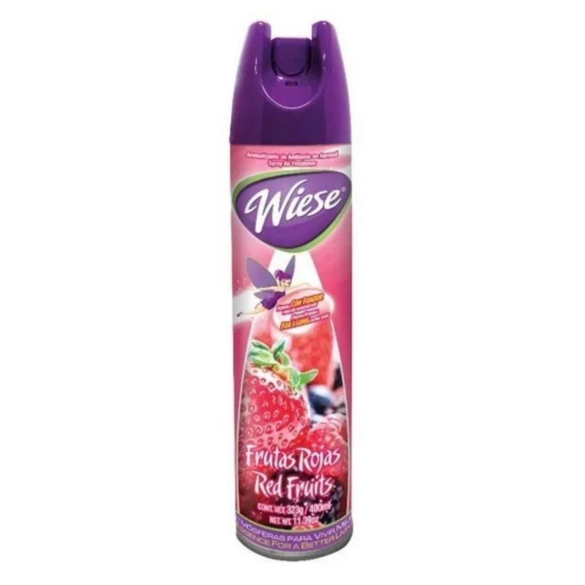 Aerosol Wiese aroma frutas rojas 400 ml  Aromatizante aroma frutas rojas de 400 ml / 323 gr. ideal para la oficina, hogar u otro lugar, su práctica valvula permite precisos toques de aerosol para refrescar el ambiente. fórmula con fijador para que aromatice mas                                    .                                        - WIESE