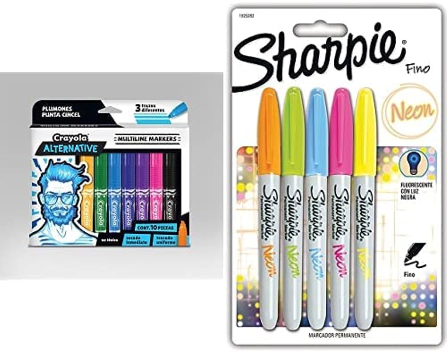 Marcador permanente Sharpie neón blíster Marcador permanente sharpie neon trj c/5 colores surt (amarillo, verde, azul, naranja y rosa) , tinta que reacciona a la luz negra/neon, punta fina, barril plastico, ideal para restaurantes, cafes, bares, salones con este tipo de luz                       cn 5 colores surtidos                    - 1925282