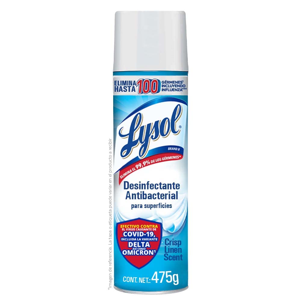 Aerosol desinfectante Lysol 354 gr.      Desinfectante elimina el 99,9% de los gérmenes y bacterias elimina virus, bacterias y hongos                                                                                                                                                                    .                                        - LYSOL