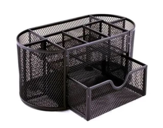 Organizador de grande de malla metalica  Compuesto de metal, ideal para bolígrafos, notas y clips, resistente y durable, medidas: 22cm x 10.4cm x 11cm                                                                                                                                                   color negro                              - ORM-9