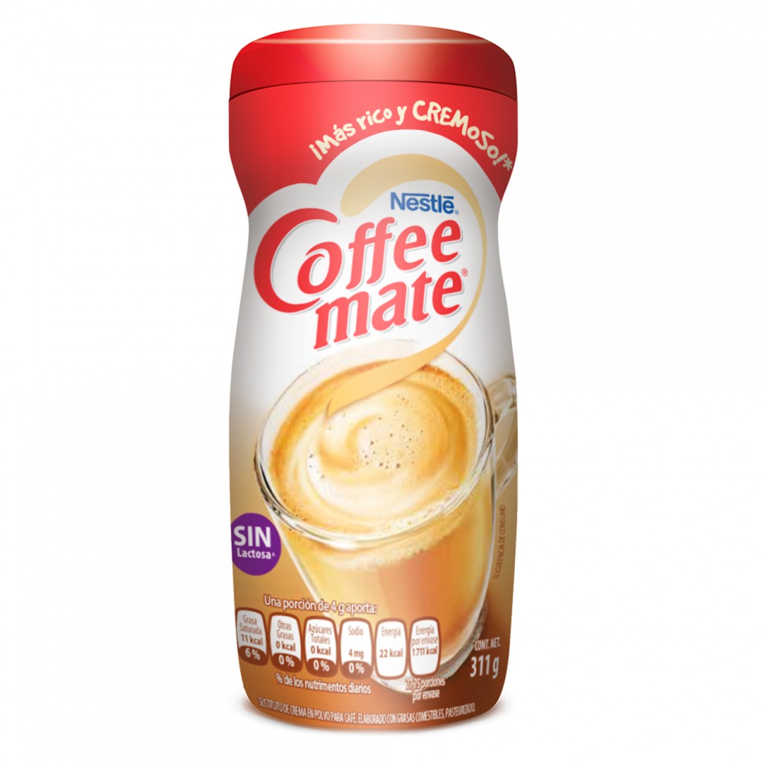 Sustituto de crema coffee mate original  El coffee mate polvo viene sin lactosa y sin colesterol. sustituto de crema para cafe, más delicioso y cremoso con una nueva fórmula original. compruébalo tú mismo y no dejes de probarlo!                                                                     de 1.4 kg                                - COFFEE MATE