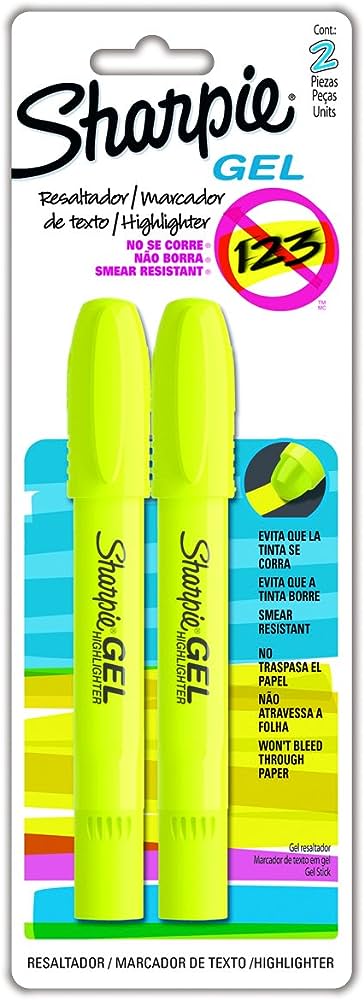 Resaltador Sharpie gel highlighter amari Ideal para subrayar o resaltar, no moja ni traspasa el papel y no se seca si está destapado. Se gira para alimentar la punta, cuerpo de plastico con clip en la tapa.                                                                                           llo blíster con 2 piezas                 - M27006517802