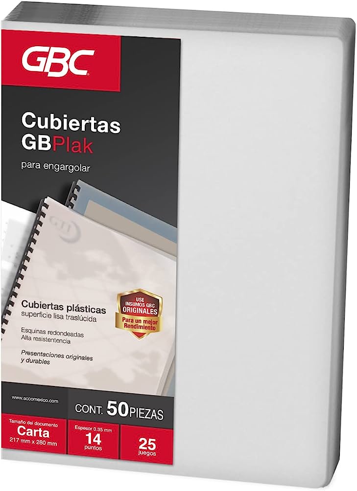 Cubierta plástica tamaño carta GBPlak li Textura lisa sólida de 14 puntos de espesor con 50 piezas                                                                                                                                                                                                       so GBC lisa traslúcida                   - P3558