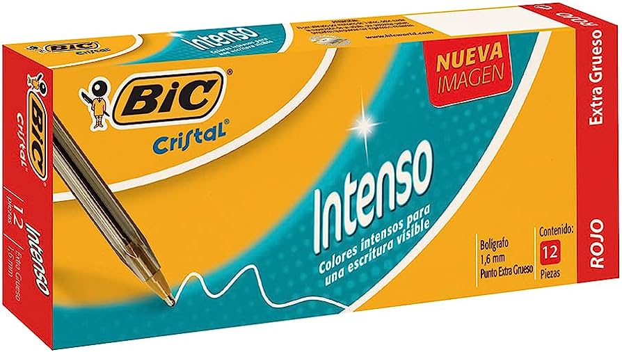 BOLIGRAFO BIC CRISTAL INTENSO ROJO       INTENSAMENTE SUAVE. PUNTO EXTRA GRUESO 1.6 MM. TRAZOS SUAVES IDEAL PARA QUE LA ESCRITURA RESALTE MAS. BARRIL AHUMADO. ESCRITURA TIPO GEL                                                                                                                        BOLIGRAFO EXTRA GRUESO 1.6 MM 12 PIEZAS  - BIC