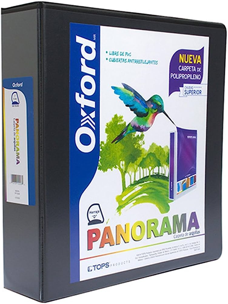 Carpeta panorámica Oxford carta negra de Triple arillo en forma de D, 2 pulgadas, hecha con polipropileno, libre de PVC, no toxica, transferencia segura: no levanta tinta o toners de documentos, 3 ventanas externas personalizables, bolsas internas en ambas solapas, capacidad 540 hojas.           2" herraje "D"                           - PP10206