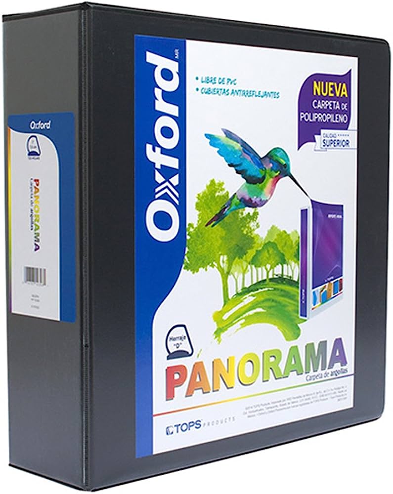 Carpeta panorámica Oxford carta negra de Triple arillo en forma de D, 3 pulgadas, hecha con polipropileno, libre de PVC, no toxica, transferencia segura: no levanta tinta o toners de documentos, 3 ventanas externas personalizables, bolsas internas en ambas solapas, capacidad 725 hojas.           3" herraje "D"                           - PP10306