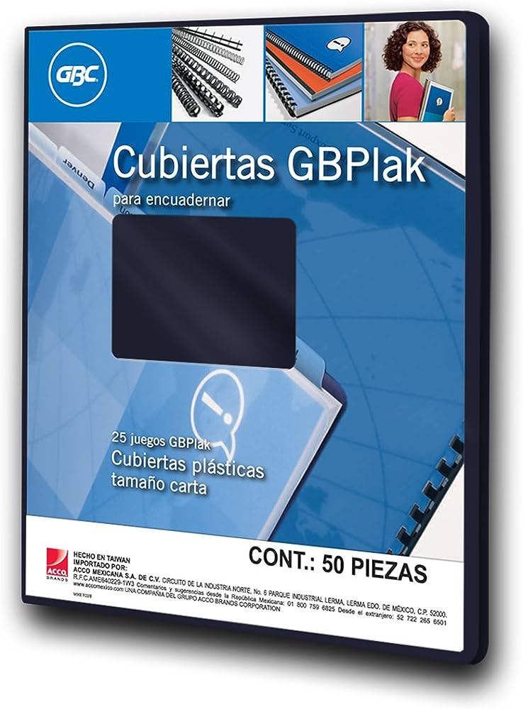 Cubierta plástica tamaño carta GBPlak li Textura lisa sólida de 14 puntos de espesor con 50 piezas                                                                                                                                                                                                       s0 GBC color azul marino                 - GBC