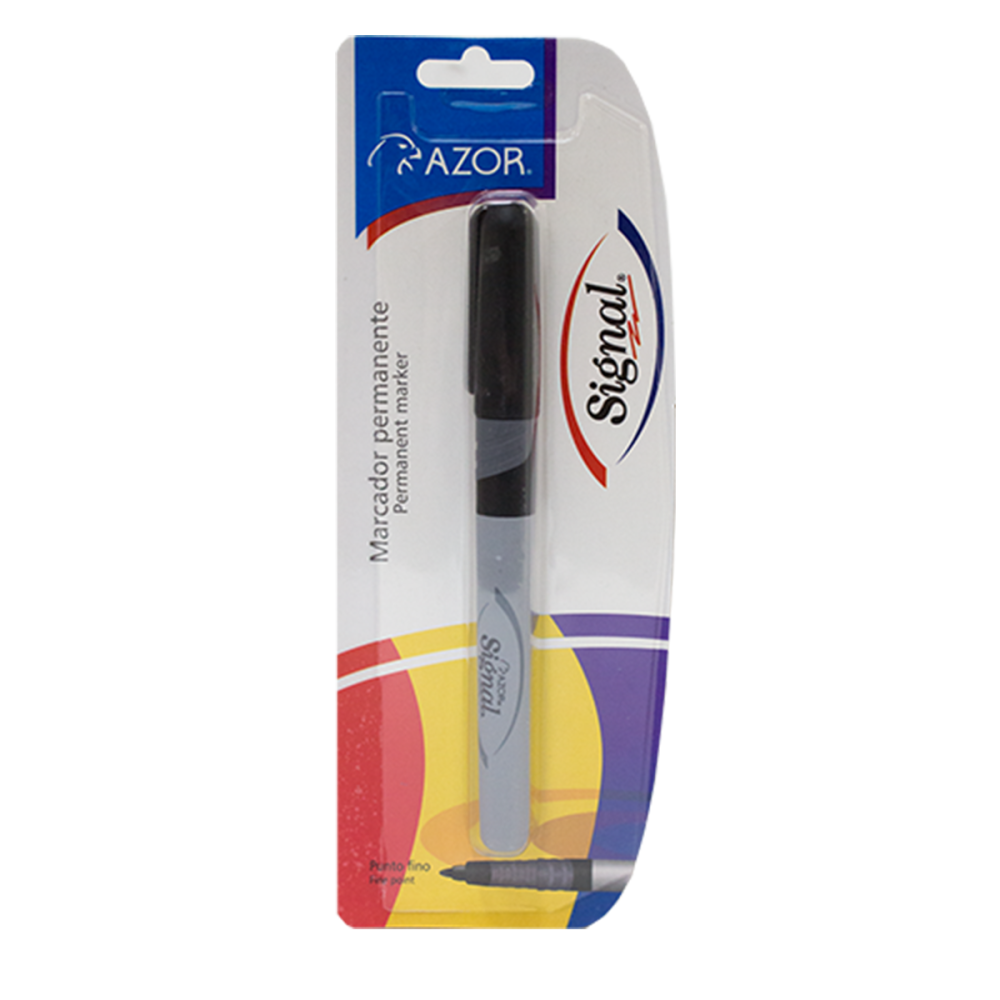 Marcador permanente fino Signal punta ba Tinta base alcohol, permanente en casi cualquier superficie, secado rápido, resistente al agua, barril plástico con grip ahulado, ideal para marcar sobre vidrio, porcelana, metal, tela, madera, cartoncillo, rendimiento 450 m.                               la 1.5 mm color negro blíster            - 301.30101