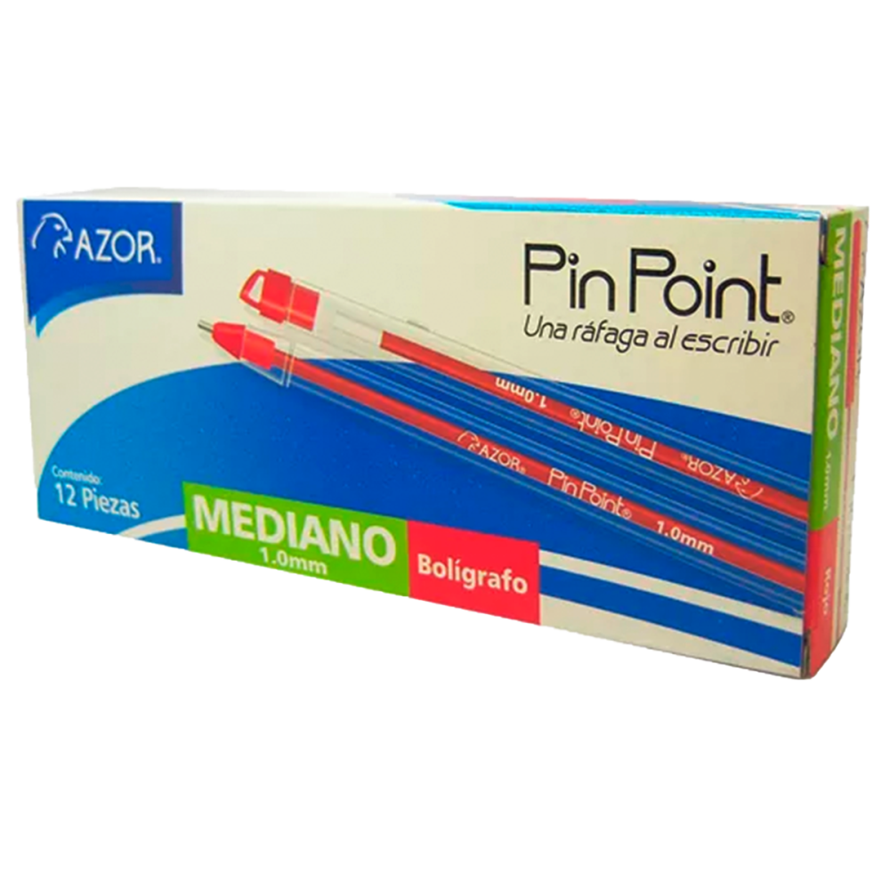 Bolígrafo mediano Pin Point 1.0 mm color Tinta roja, punto mediano 1.0 mm, punta de aguja, tinta de baja viscosidad que brinda flujo instantáneo, con tapón para cordón, rendimiento 1300 m, escritura suave y continua, barril de plástico transparente con sistema anti-rodamiento.                    rojo caja con 12 pzas                    - 301.6830RO