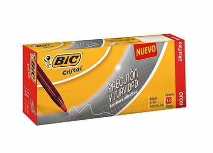 BOLIGRAFO BIC CRISTAL ULTRA FINO ROJO    PRESICION Y SUAVIDAD. PUNTO ULTRA FINO 0.7 MM. SENSACION DE ESCRITURA SUAVE. TAPA VENTILADA PARA EVITAR ASFIXIA. IDEAL PARA QUE TU LETRA SEA MUCHO MAS BONITA GRACIAS A SU TRAZO SUAVE Y PRECISO                                                                BOLIGRAFO CRISTAL ULTRA FINO ROJO 12PZAS - BIC