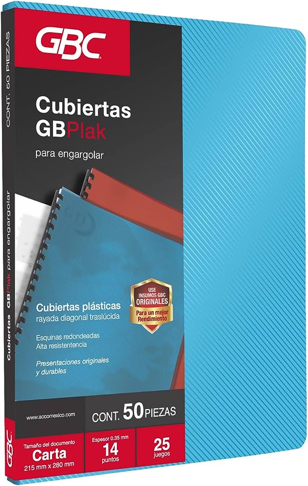 Cubierta plástica tamaño carta GBPlak ra Textura rayada translucida de 14 puntos de espesor con 50 piezas                                                                                                                                                                                                yada GBC color azul                      - P3551