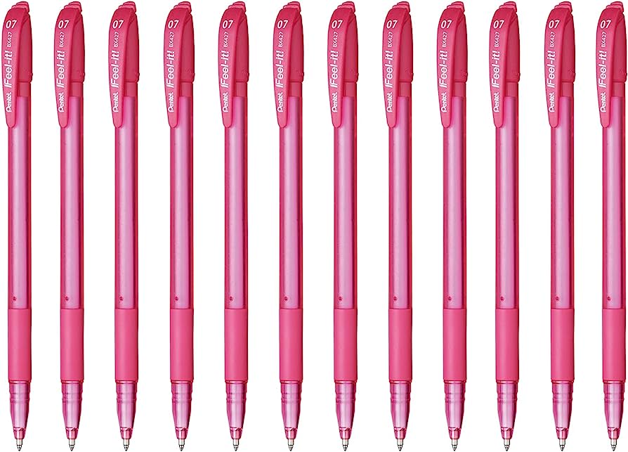 Bolígrafo Pentel feel it, punta 0.7 m    Bolígrafo Pentel ifeel-it color rosa c/12, tinta de baja viscosidad, punta metálica 0.7 mm, con grip, con agarre de caucho y con tapa, cuerpo delgado y fácil de transportar, tinta suave                                                                       color  rosa, con 12 piezas               - PENTEL