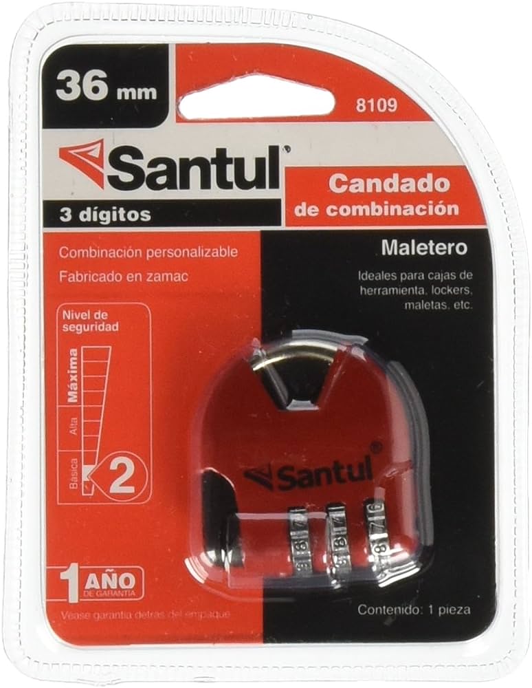 Candado maletero de combinación santul 3 Candados maleteros de combinación personalizada. ideal para cajas de herramienta, maletas y lockers. 36mm                                                                                                                                                       6 mm                                     - 8109