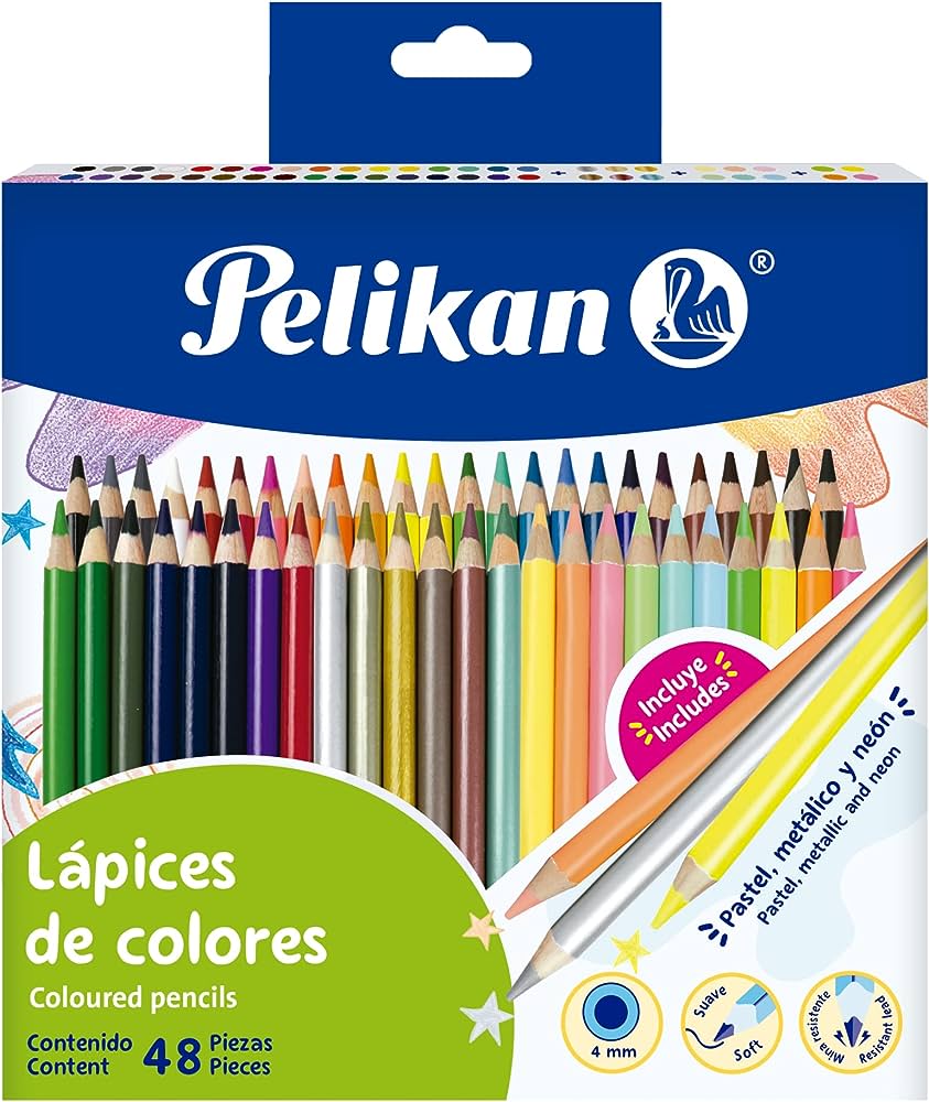 LÁPICES DE COLORES PELIKAN REDONDOS CAJA LÁPICES DE COLORES REDONDOS, PARA NIÑOS Y JÓVENES, MINA RESISTENTE AL QUIEBRE, COLOREADO SUAVE, RÁPIDO, FÁCIL Y UNIFORME, COLORES BRILLANTES Y MEZCLABLES, MINA RESISTENTE DE 4MM, ICLUYE 6 COLORES METÁLICO, 4 COLORES NEÓN Y 6 COLORES PASTEL                 CON 48 PIEZAS                            - 30330333