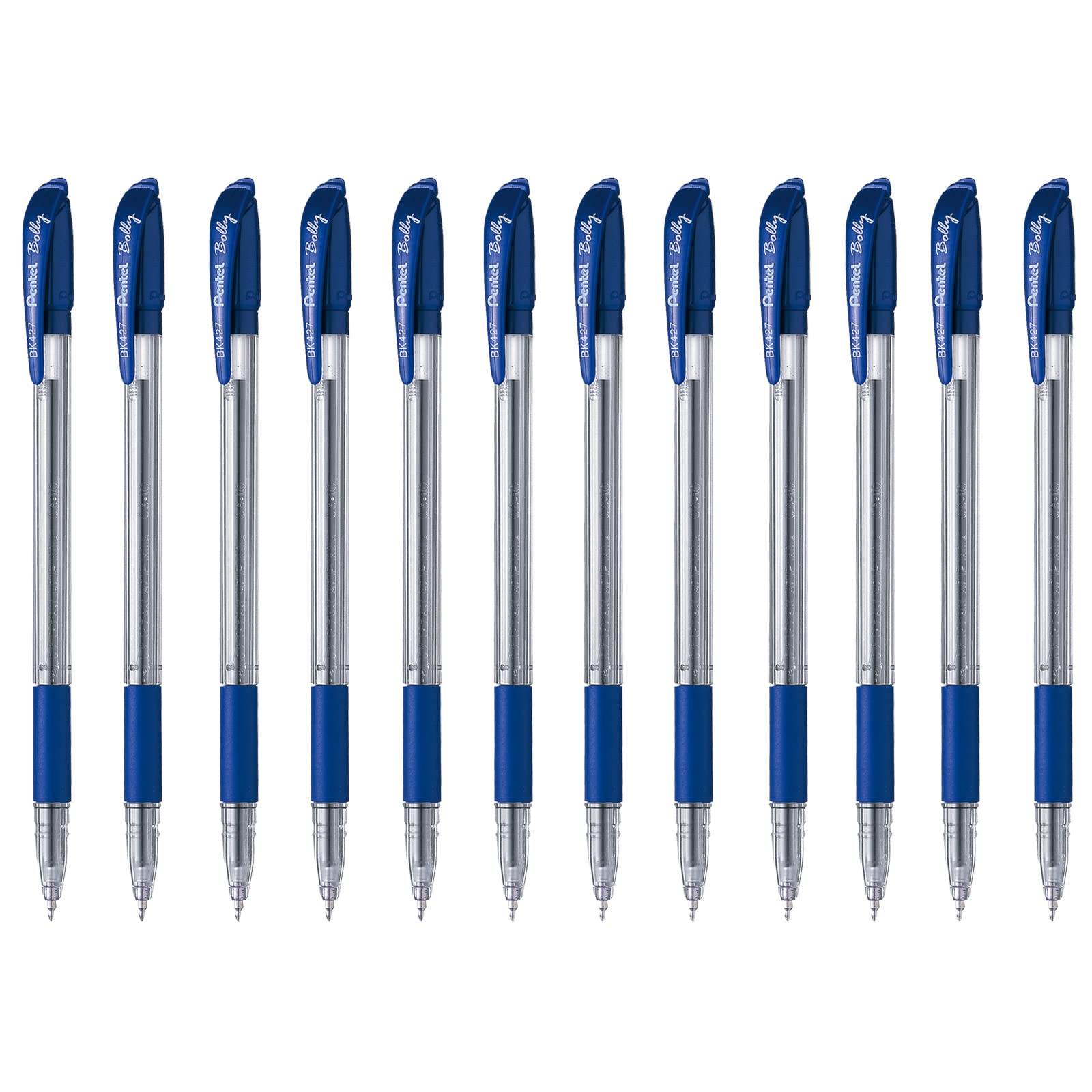 Bolígrafo Pentel bolly, punto fino 0.    Bolígrafo Pentel bolly color azul, punta metálica 0.7 mm (mediano), con agarre de caucho, cuerpo con grip y detalles que indican el color de tinta                                                                                                              m, color azul, 1 pieza                   - PENTEL