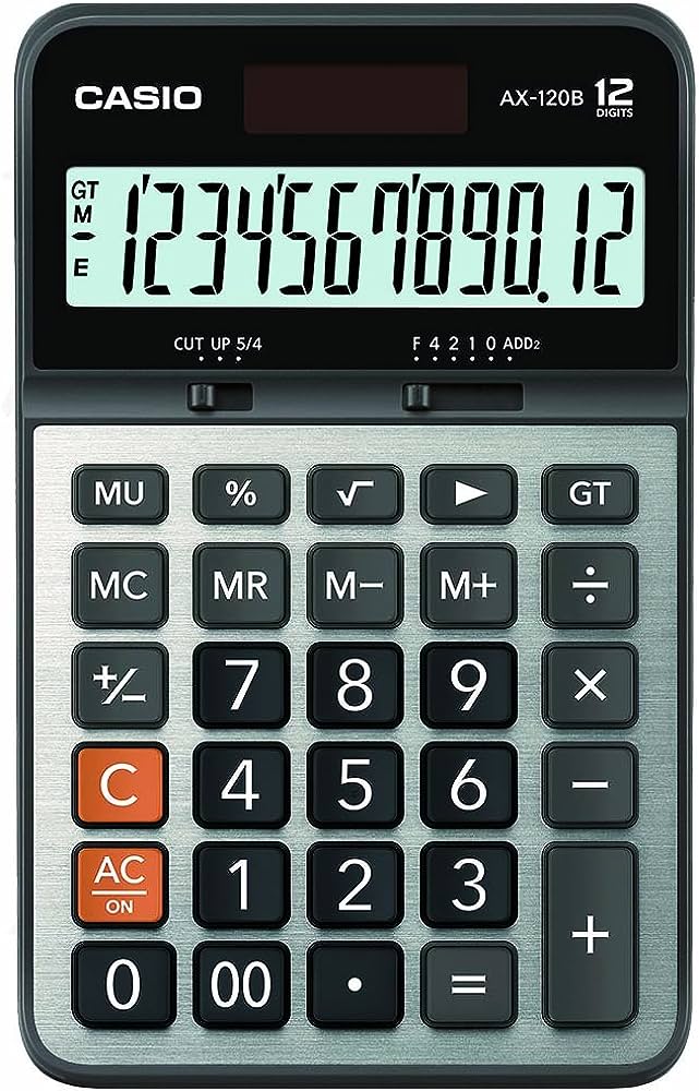 Calculadora de escritorio 12 dígitos CAS Margen de ganancias, porcentaje regular, margen de utilidad, redondeo, selector decimal 0-4, key rollover: entrada de datos de alta velocidad, teclas plásticas, alimentación pila + solar, dimensiones 25 x 110.5 x 175.5 mm                                   IO pantalla de cristal líquido           - CASIO