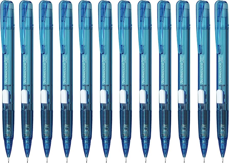 Lapicero Pentel techniclick, punto 0.5 m Lapicero Pentel color azul, punta 0.5 mm,  punta fija de 3.5 mm, con goma y tapa en la parte superior, con agarre estirado para mayor comodidad, con botón color negro para bajar puntillas                                                                     m, color azul, 1 pieza                   - PD105T-SR