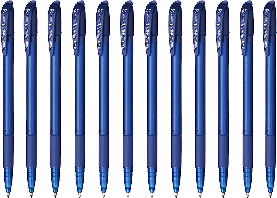 LM-Bolígrafo Pentel feel it, punta 0.7 m Bolígrafo Pentel ifeel it, caja con 12 piezas, color azul, tinta de baja densidad que proporciona una suave escritura, con tapa y agarre de caucho, punta metálica de 0.7mm, el tono del cuerpo indica el color de la tinta                                     color  azul, con 12 piezas               - PENTEL