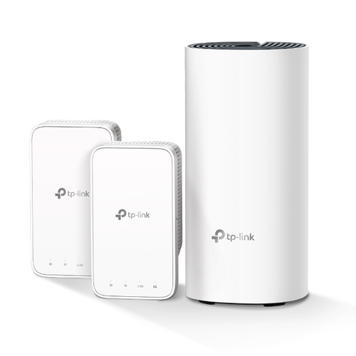 TP-LINK Deco M3 - 3 Pack - sistema Wi-Fi - enrutador 2 extensores - hasta 3000 pies cuadrados - malla - 1GbE - Wi-Fi 5 - Doble banda - conectable en la pared - TP LINK