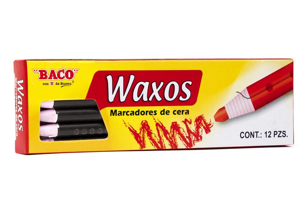 Marcador Baco de cera waxos, negro, de c Marcador con cuerpo de papel precortado, ideal para usarse sobre plástico, papel, cartón, metal, madera y vidrio. practico sistema de bobina de papel para ir descubriendo la punta del marcador                                                                era suave, 12 piezas                     - BACO