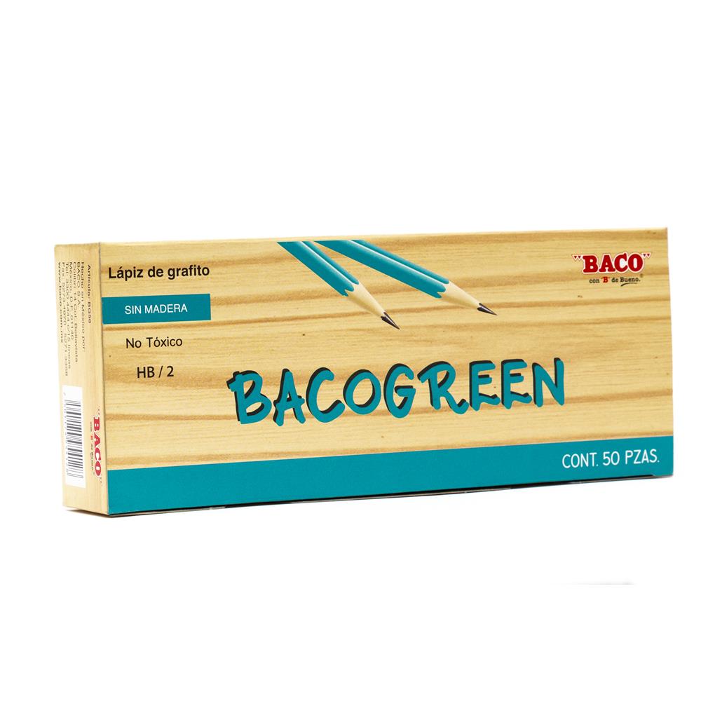 Lápiz Bacogreen hb no.2, coletivo 50 pie Extruidos con polímeros y materias primas de primera calidad, cuerpo resistente y grafito reforzado, con casquillo de aluminio y goma con borrado eficiente                                                                                                     zas                                      - BACO