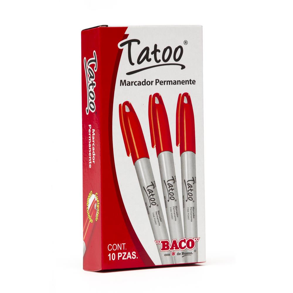 Marcador Baco permanente fino rojo, punt Marcador punto fino, tinta permanente, barril de plástico, tapa con ojal para colgado, punta de bala resistente y tinta de secado instantáneo para uso sobre cualquier sustrato                                                                                 o fino, 10 piezas                        - BACO