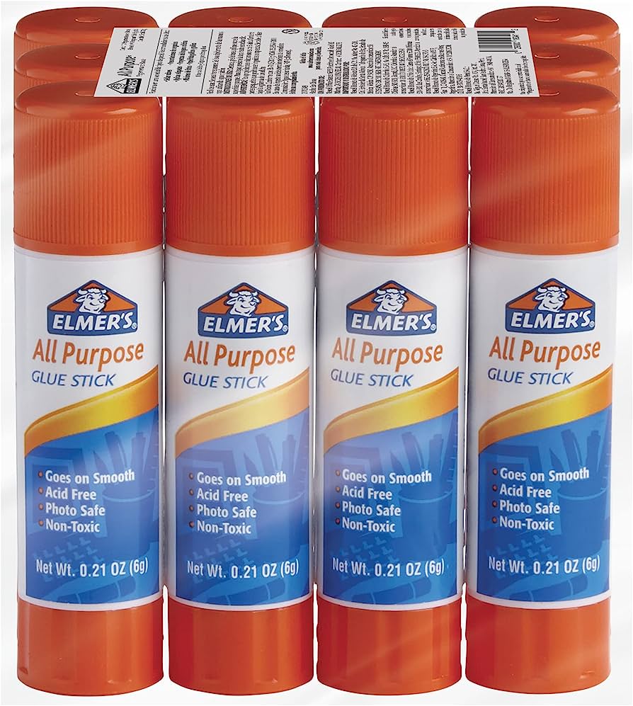 Lápiz adhesivo Elmers 6gr 12 piezas.     Paquete con 12 pegamentos de 6 gr c/u., pegamento en barra Elmers all purpose ideal para la oficina, funciona en una gran variedad de superficies como papel, carton, foamy etc. no tóxico.                                                                     .                                        - ELMERS