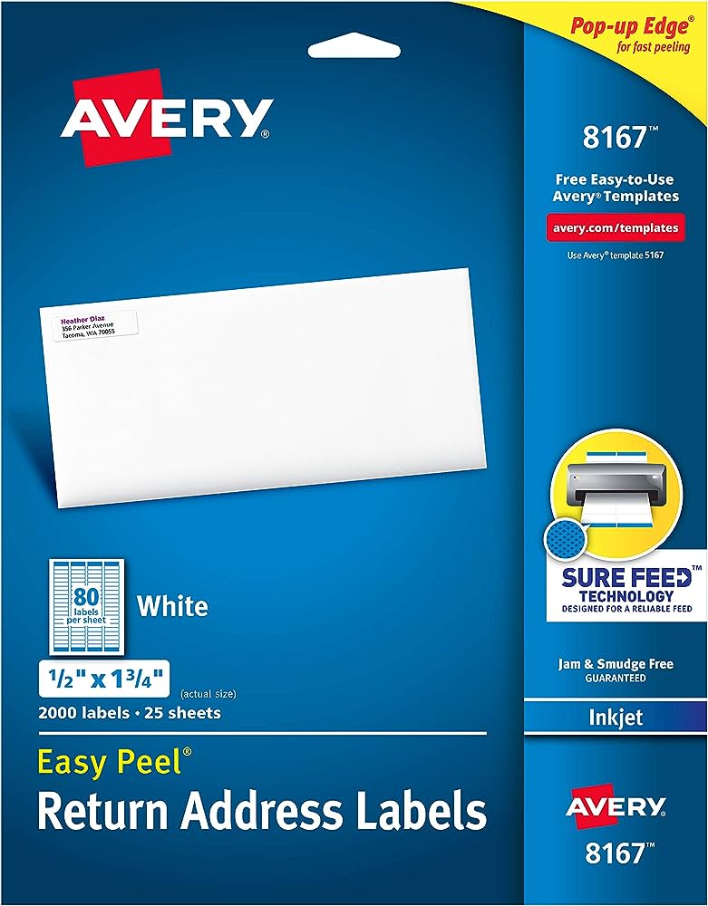 Etiqueta tecnología inkjet AVERY color b Medidas 1/2 x 1 3/4 " (1.3 x 4.5 cm), con 2,000 etiquetas                                                                                                                                                                                                       lanco                                    - AVERY