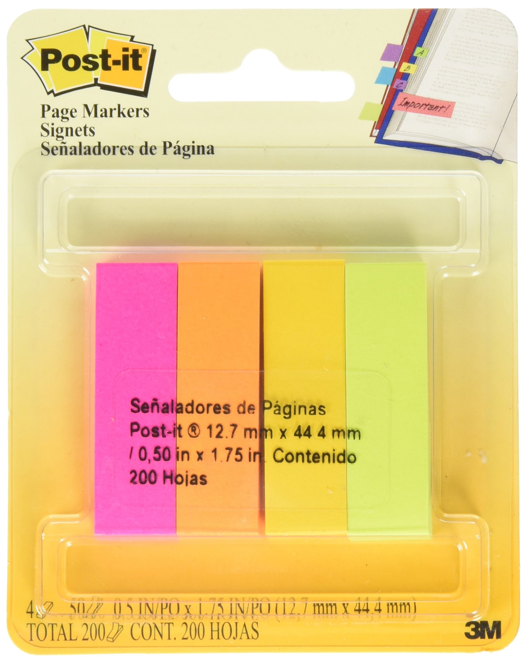 Señaladores Mod. 670-5af Post-it 3M 5 co Marcadores de pagina  de papel 5 blocks de diferente color tonos neon, con 50 señaladores c/u (250 total), medidas: 1.27 cm x 4.45 cm - MT900179409