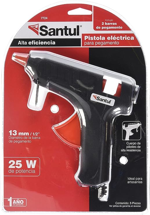 Pistola de silicón santul de 25w santul  Pistolas eléctricas para silicón de 25w. diámetro de barras 12.7 mm. incluye 2 barras de pegamento.                                                                                                                                                             .                                        - SANTUL