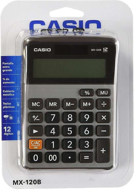 Calculadora de escritorio 12 dígitos CAS Margen de ganancias, porcentaje regular, margen de utilidad, redondeo, selector decimal 0-4, key rollover: entrada de datos de alta velocidad, teclas plásticas, alimentación pila + solar, dimensiones 33.2 x 129 x 175.5 mm                                   IO pantalla de cristal líquido           - DX-120B-S-MC