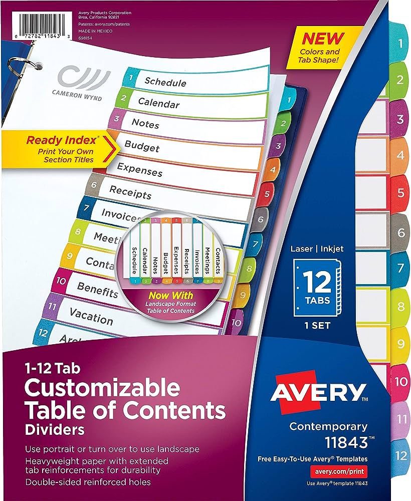 Separador blanco carta mensual AVERY tec 12 pestañas multicolor prediseñadas de enero a diciembre                                                                                                                                                                                                        nología laser/inkjet                     - 11127