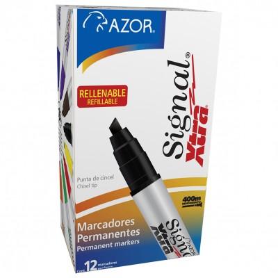 Marcador AZOR SIGNAL 40001 XTRA Negro. Punta Gruesa Cincel de 6mm. Paquete con 12 piezas.   40001  40001  EAN 7501428700594UPC - 40001