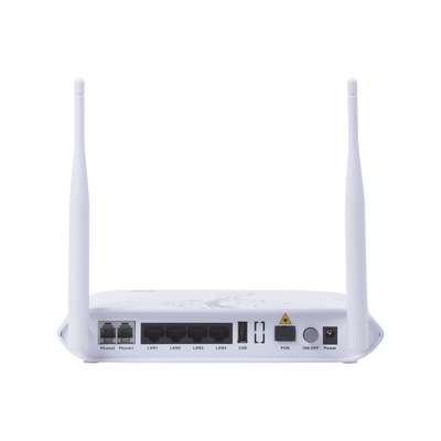 ONU GPON, WiFi 2.4 GHz, MIMO 2X2, 4 Puertos Gigabit Ethernet, conector SC/UPC <br>  <strong>Código SAT:</strong> 43222637 - Fiberhome