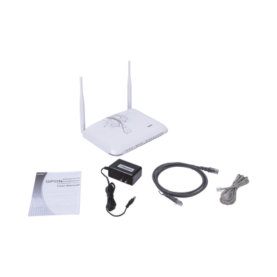 ONU GPON, WiFi 2.4 GHz, MIMO 2X2, 4 Puertos Gigabit Ethernet, conector SC/UPC <br>  <strong>Código SAT:</strong> 43222637 - Fiberhome