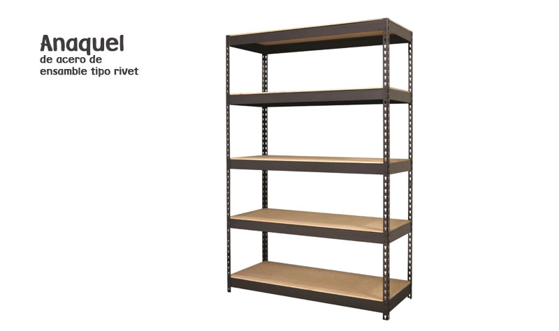 Anaquel de Acero de Ensamble Tipo Rivet5 medidas 152.4 X 76.2 X 30.48, Cada unidad soporta un total de 455Kg (750 lbs.) , sin necesidad de utilizar tornillos, se puede ensamblar vertical u horizontalmente. Acabado en pintura negra en polvo de alta duracion. - HIRSH